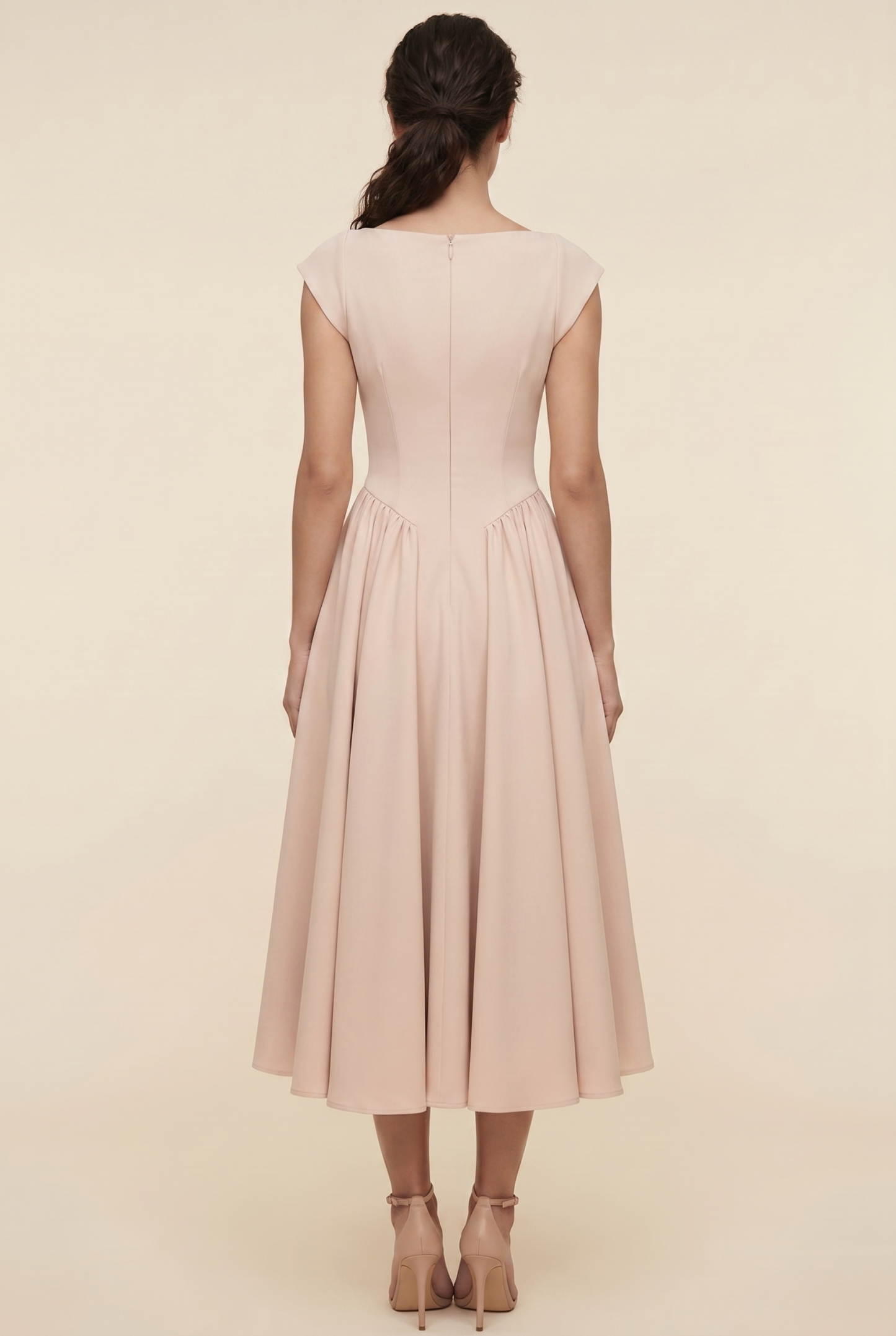 Bernadette Cap Sleeve Midi Dress - Nude