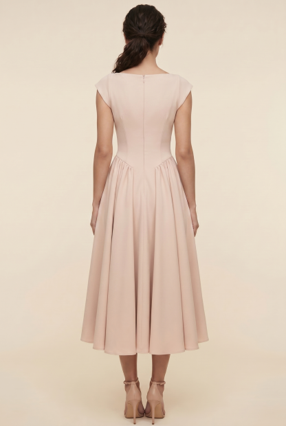 Bernadette Cap Sleeve Midi Dress - Nude