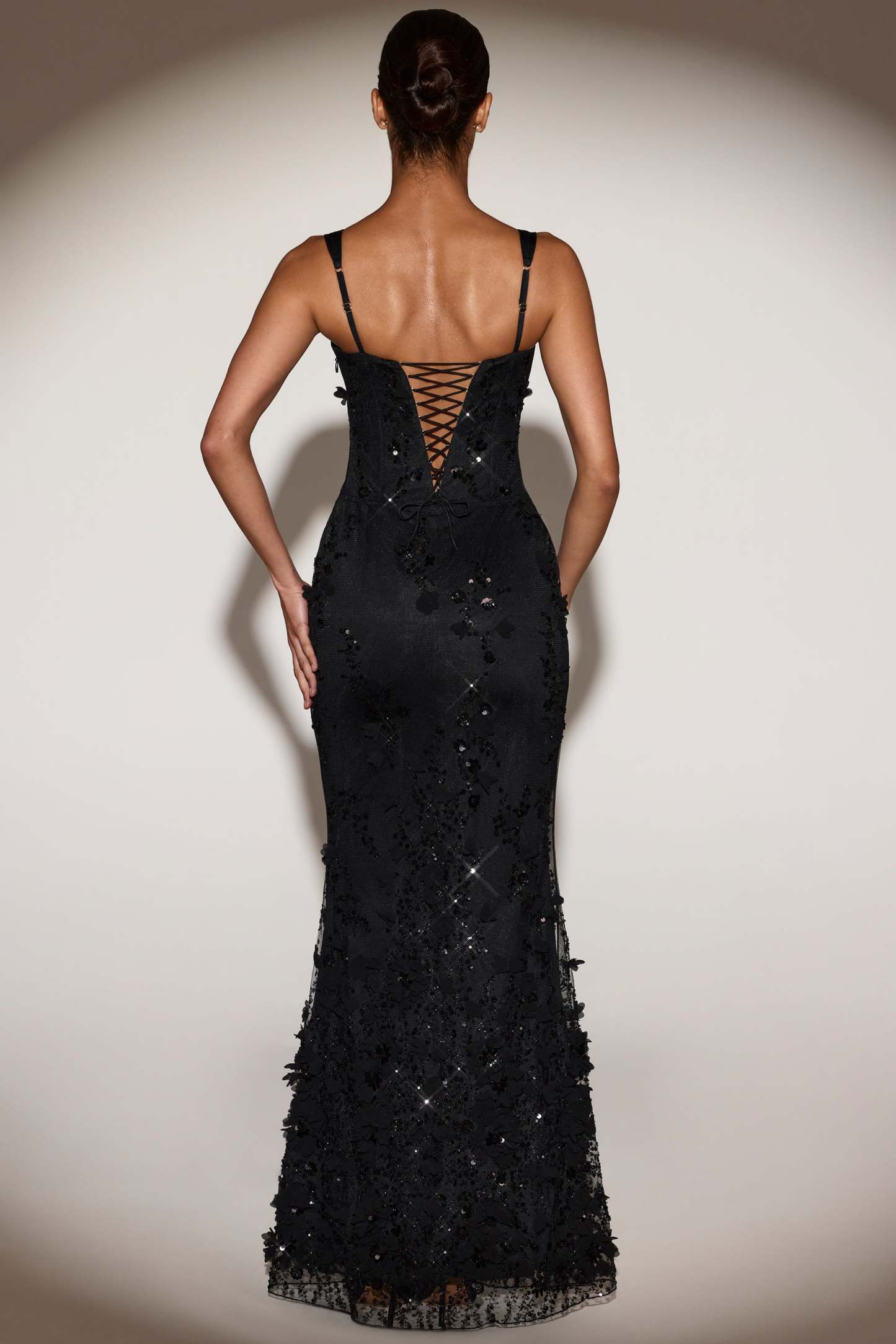 Blossom Applique Corset Gown - Black