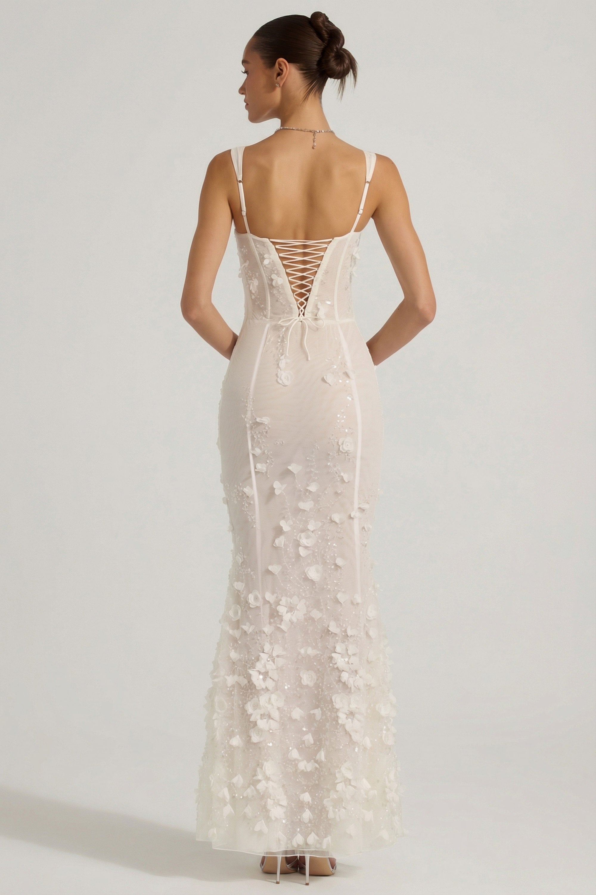 Blossom Applique Corset Gown - Ivory