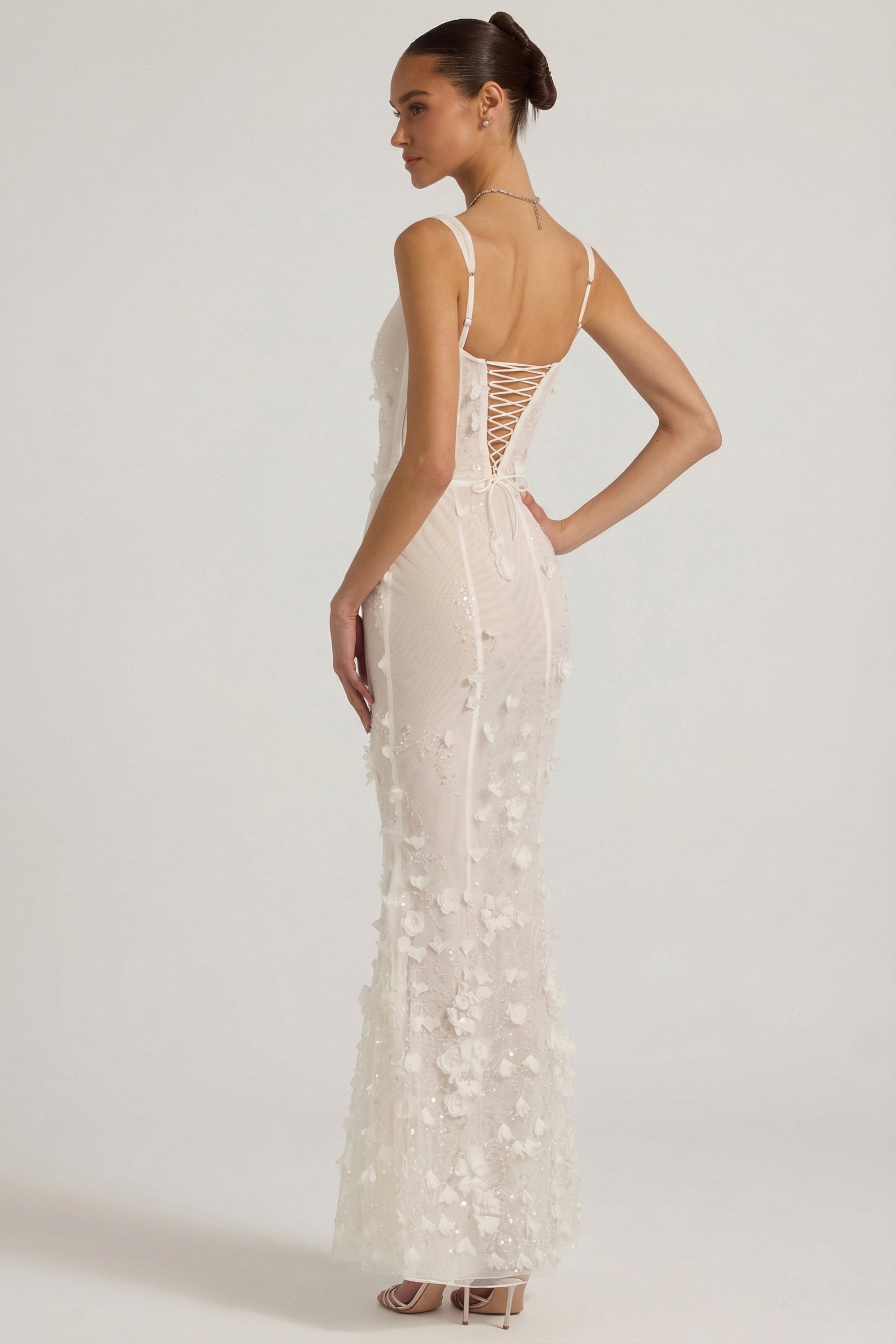 Blossom Applique Corset Gown - Ivory