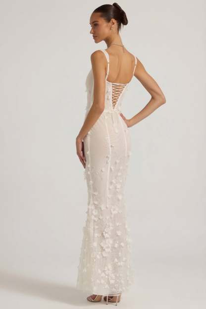 Blossom Applique Corset Gown - Ivory