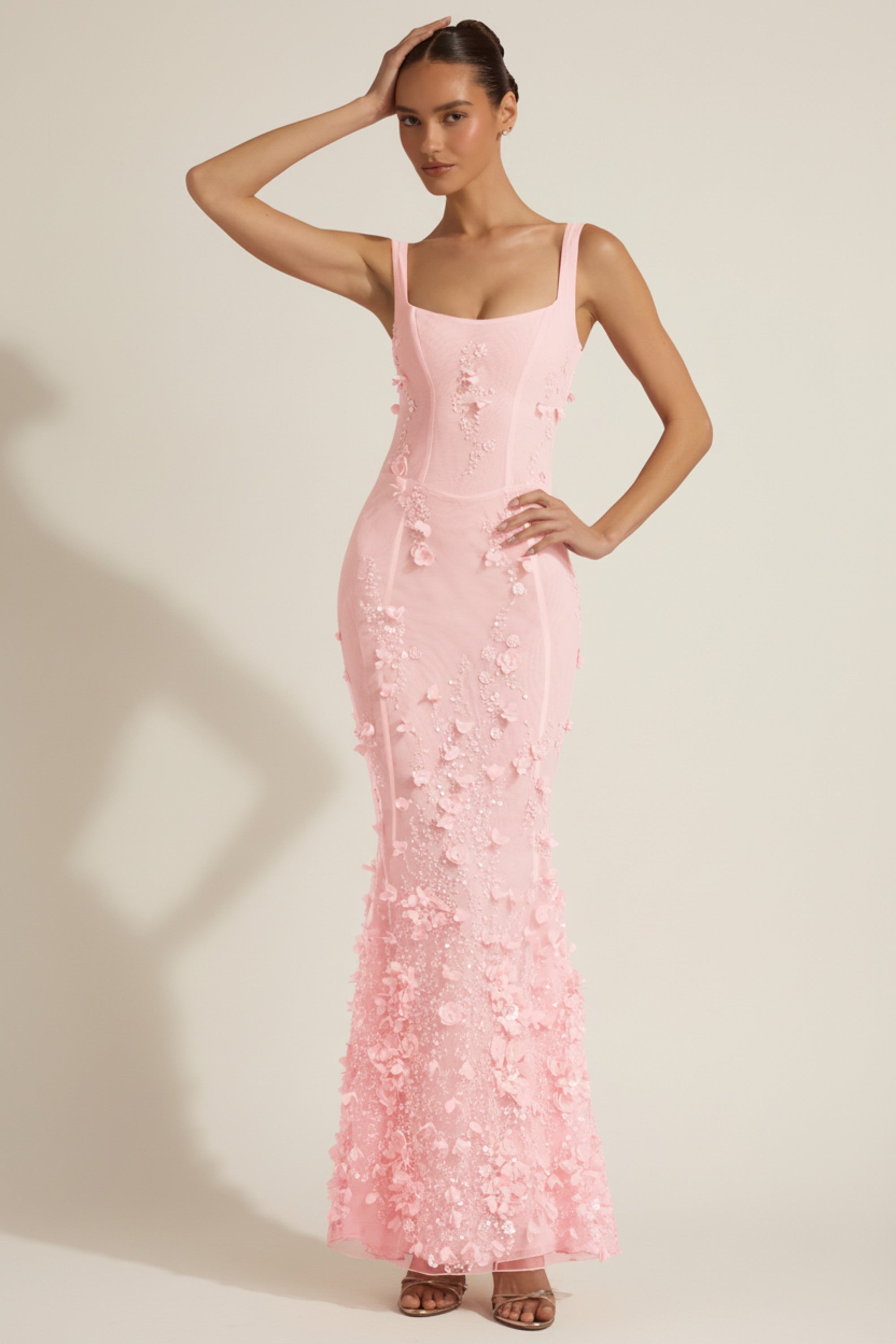 Blossom Applique Corset Gown - Pink
