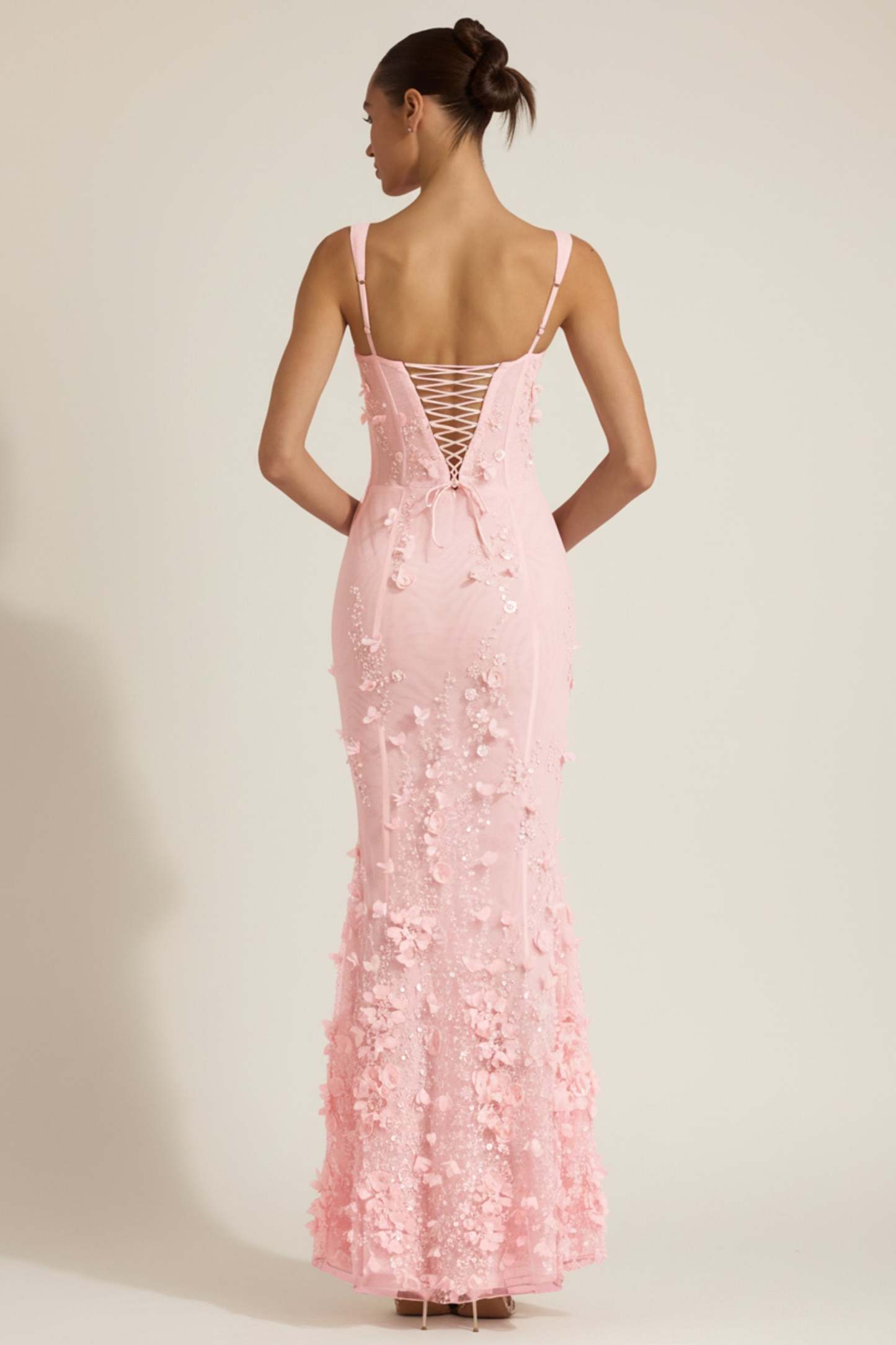 Blossom Applique Corset Gown - Pink