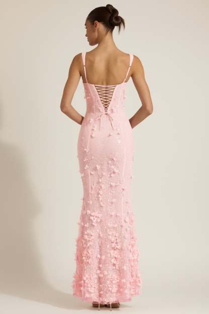 Blossom Applique Corset Gown - Pink