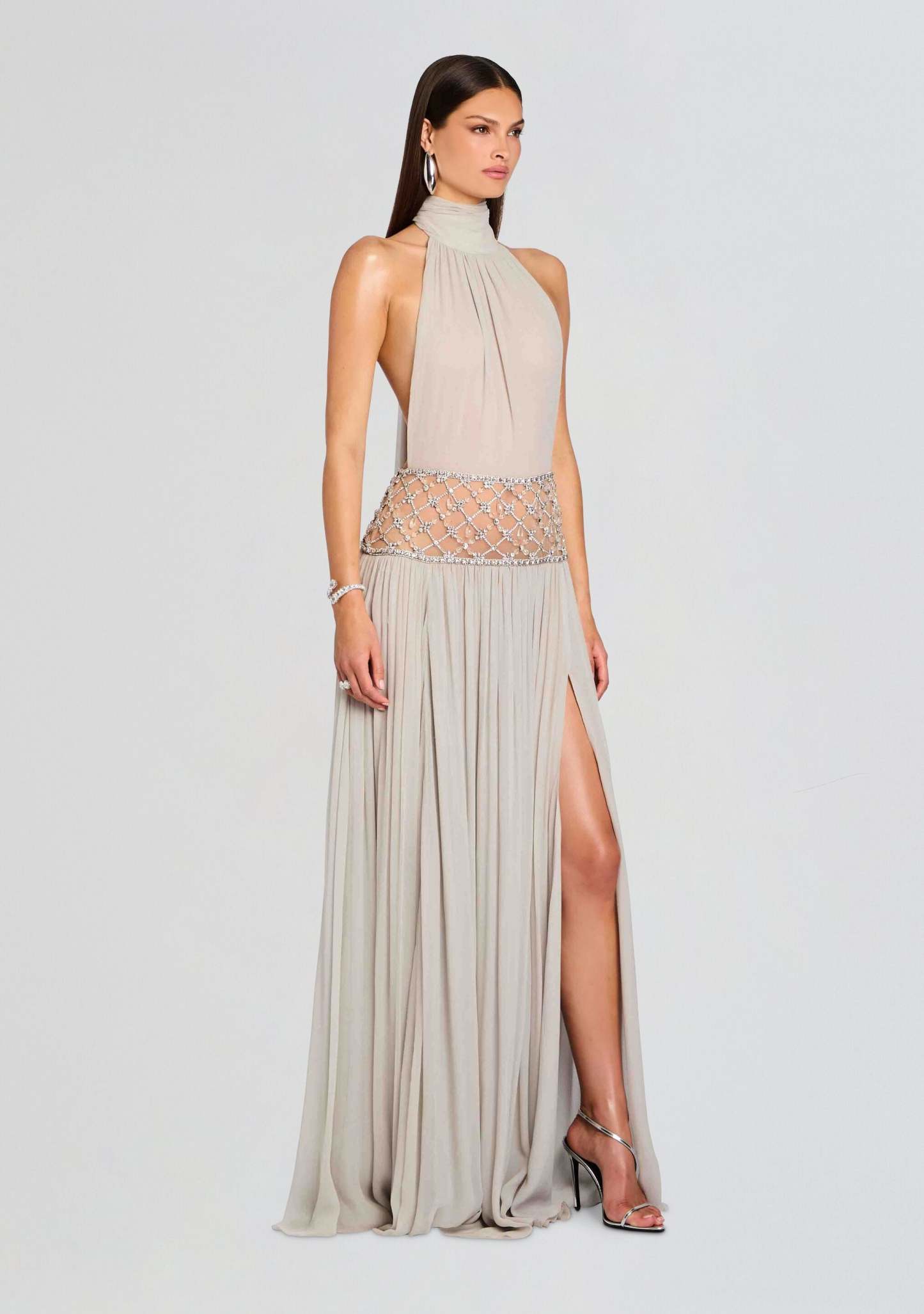 Braelyn Halter Beaded Gown - Champagne