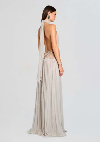 Braelyn Halter Beaded Gown - Champagne