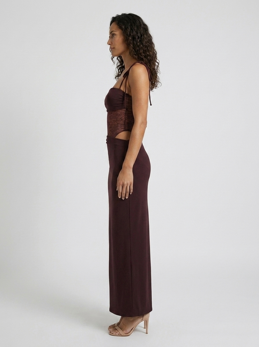 Brigitte Lace Maxi Dress - Plum Brown