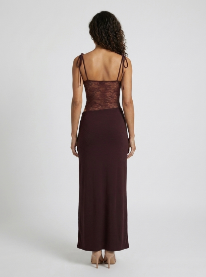 Brigitte Lace Maxi Dress - Plum Brown