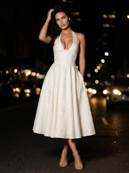 Bronte Halter Midi Dress - Ivory