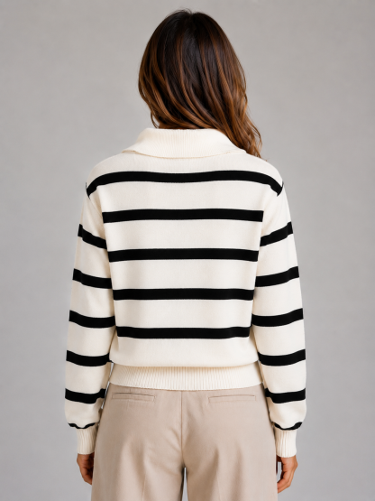 Calantha Striped Half-Zip Sweater - Cream Stripe