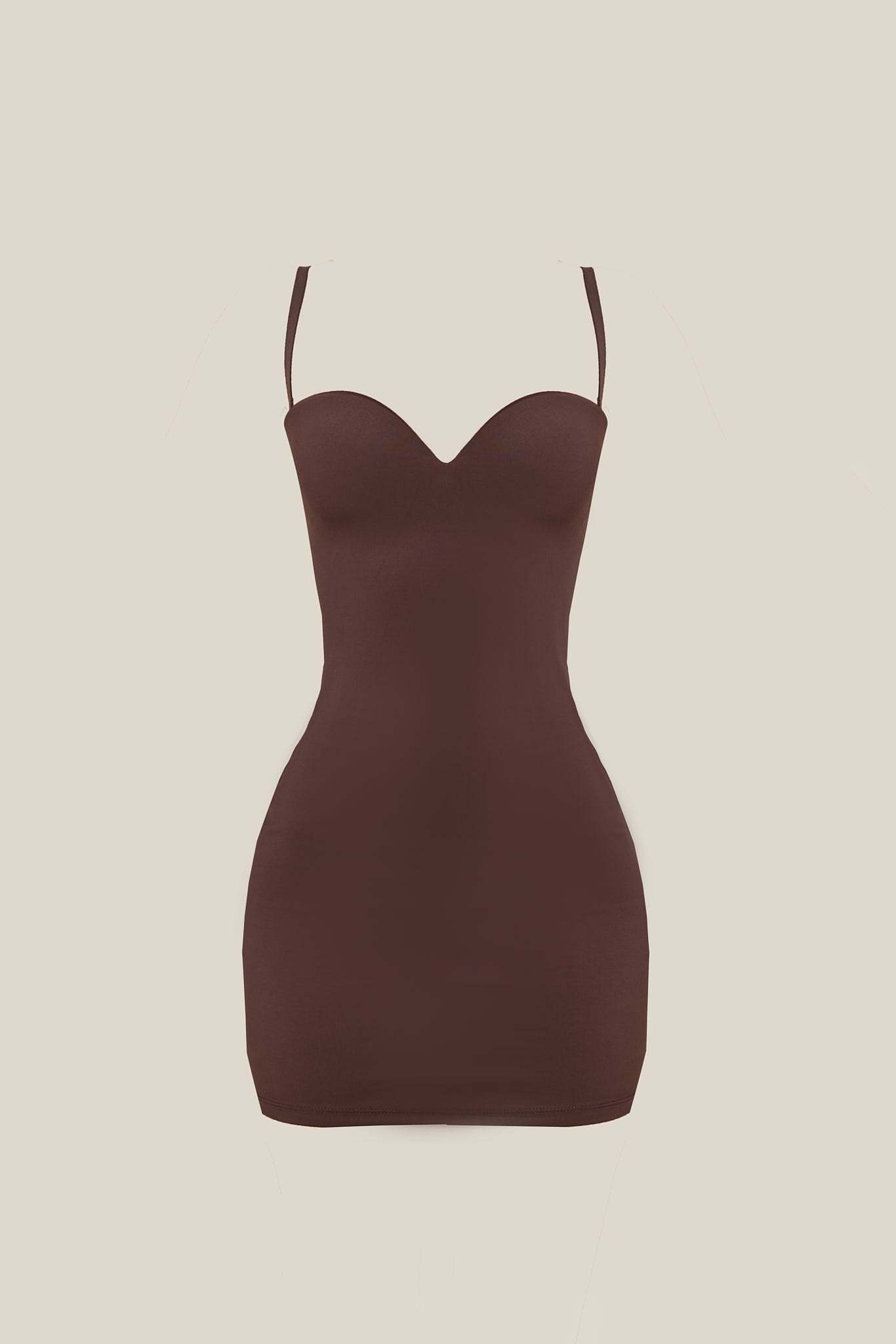 Calliope Sculpted Mini Dress - Brown