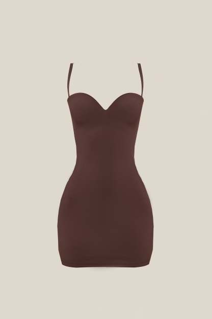 Calliope Sculpted Mini Dress - Brown