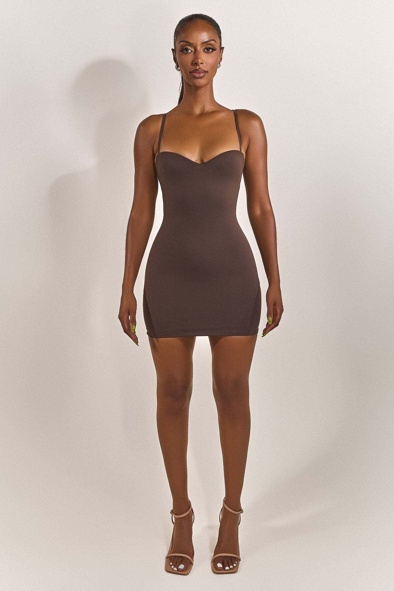 Calliope Sculpted Mini Dress - Brown