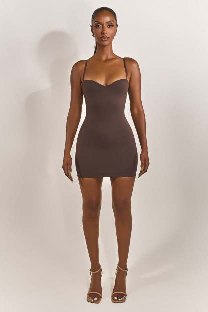 Calliope Sculpted Mini Dress - Brown