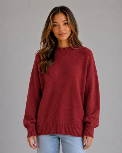 Carolina High Neck Longline Sweater - Red