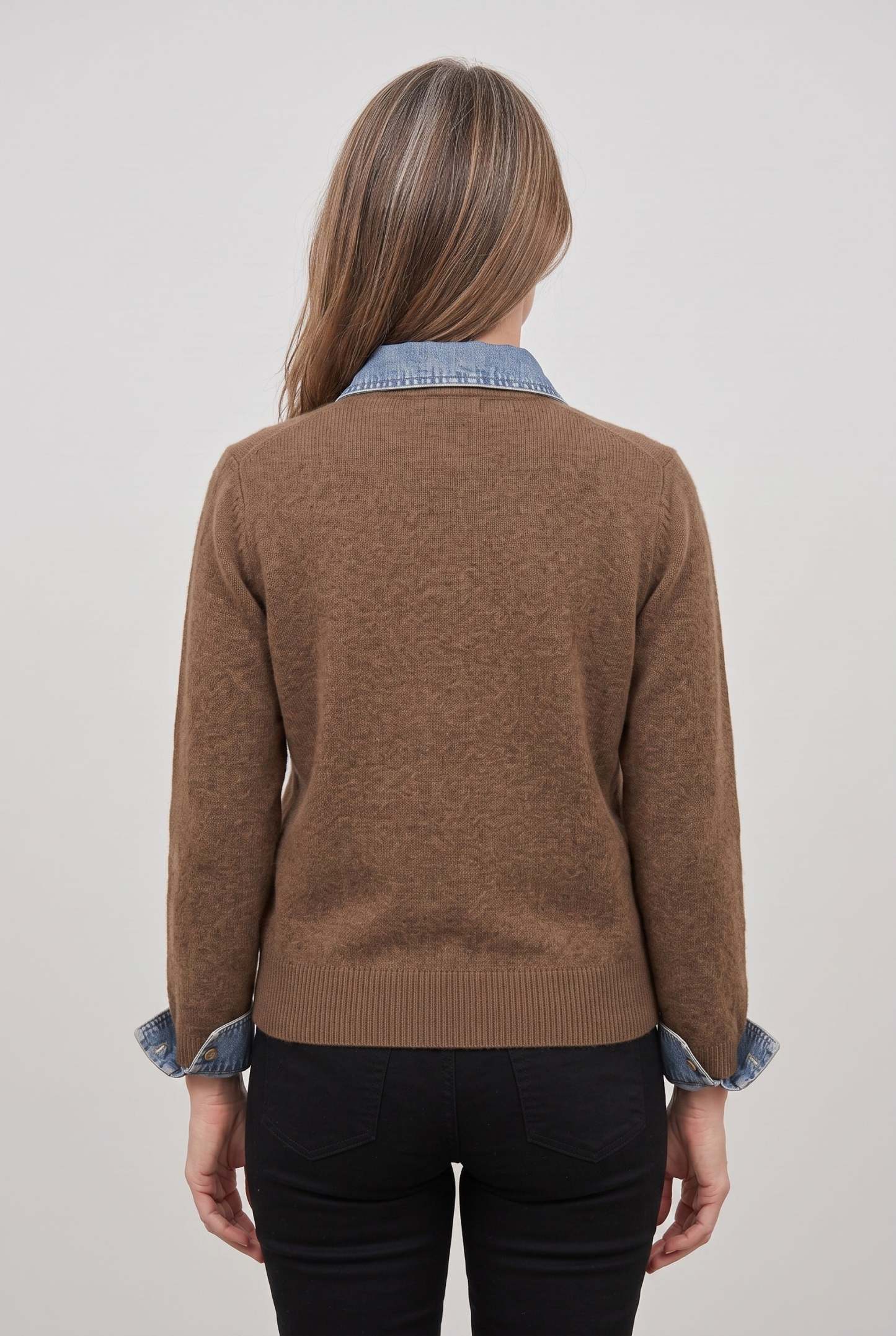 Cataleya Denim-Look Collar Cardigan - Brown