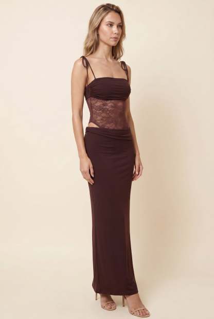 Cecile Lace Maxi Dress - Chocolate Brown