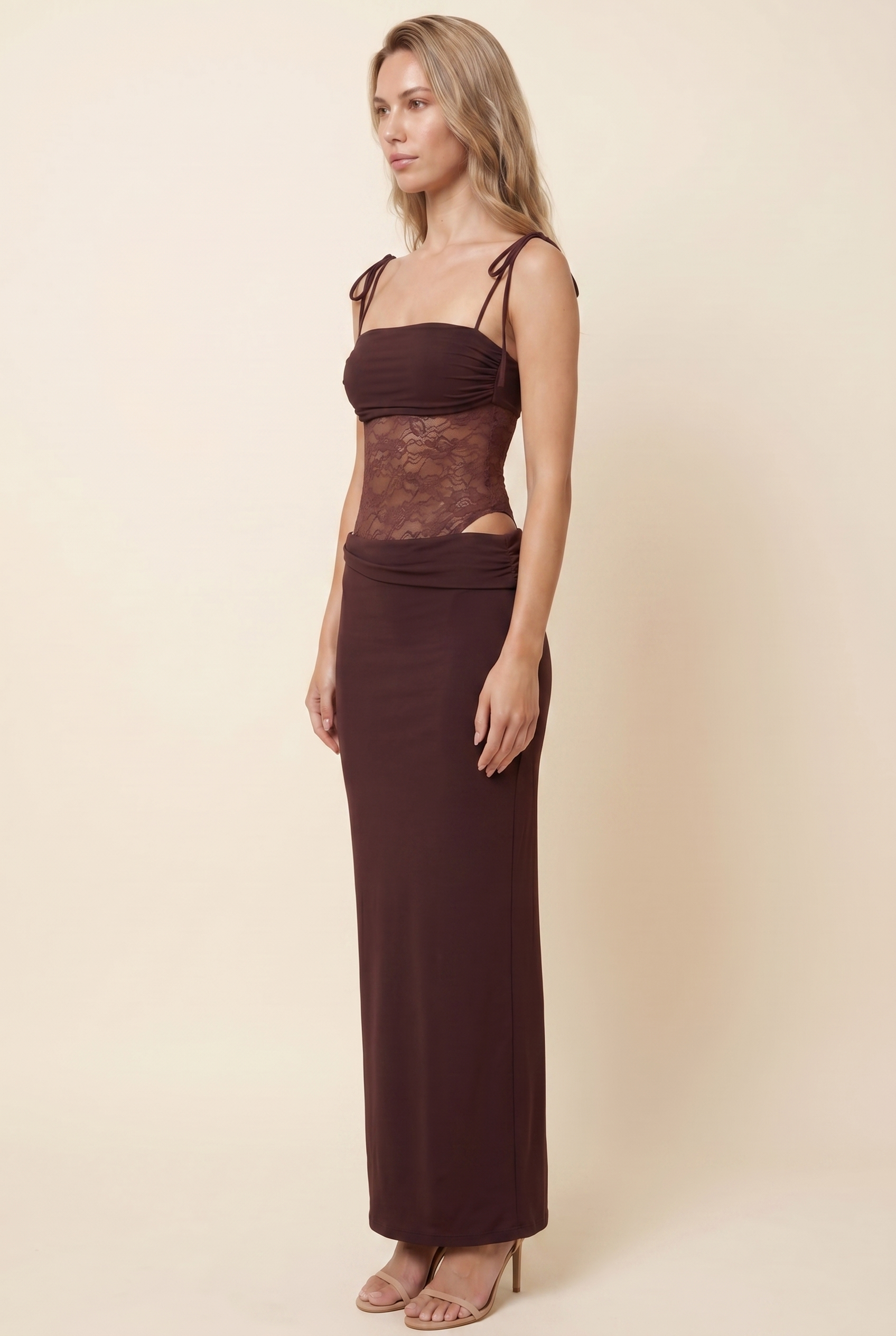 Cecile Lace Maxi Dress - Chocolate Brown