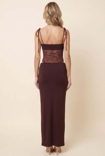 Cecile Lace Maxi Dress - Chocolate Brown