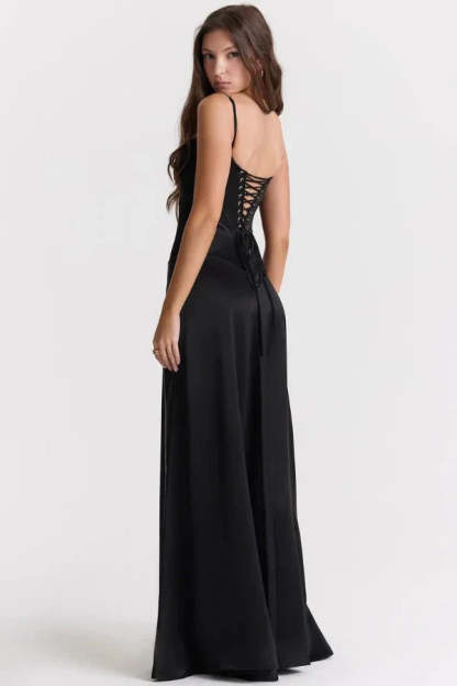 Black corset maxi dress with lace-up back detail