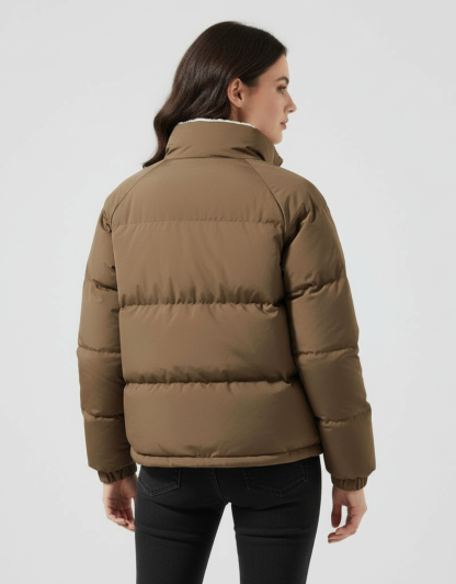 Celestia High Collar Puffer Jacket - Brown