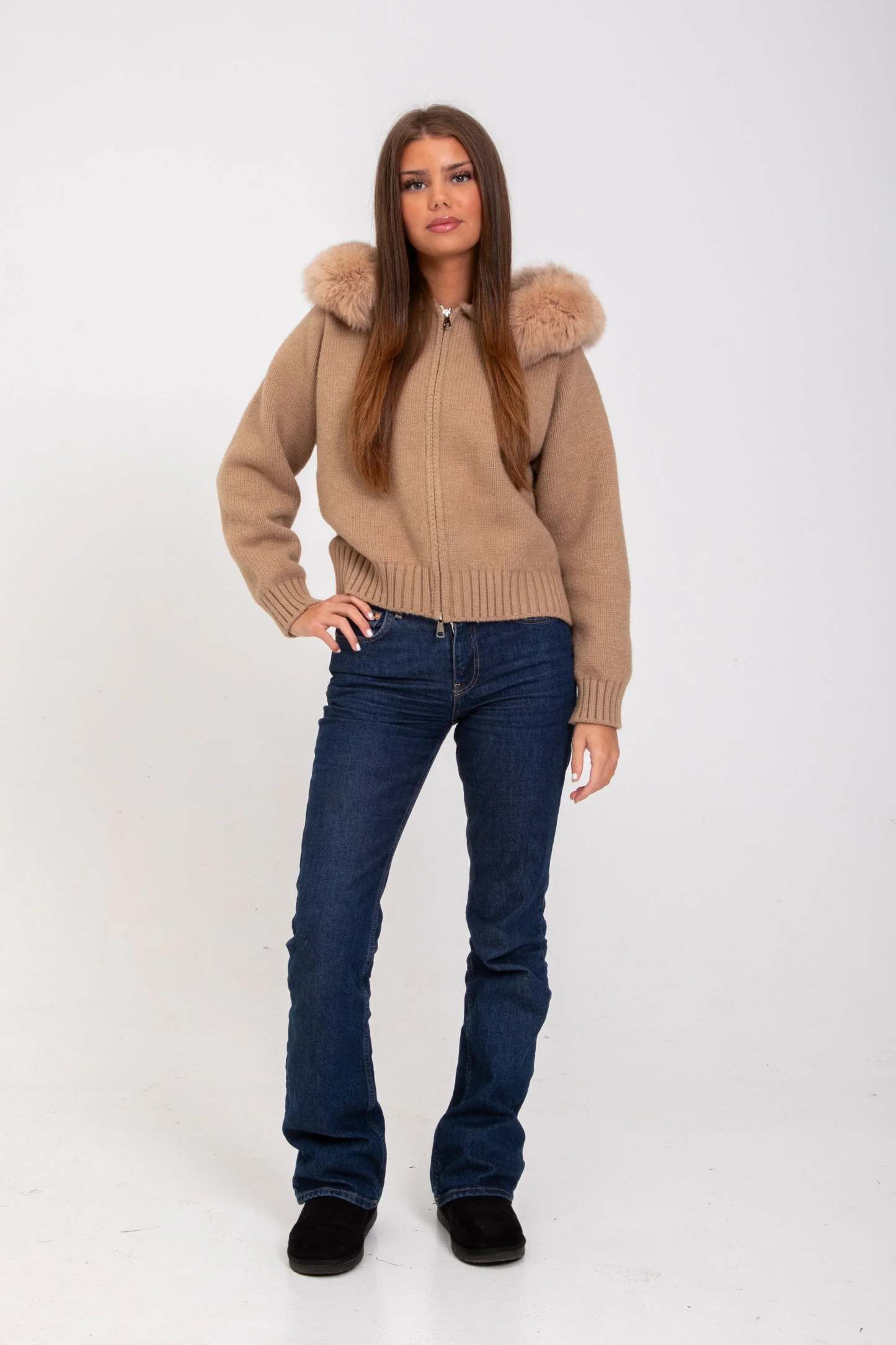 Chloe Faux Fur Hooded Cropped Jacket