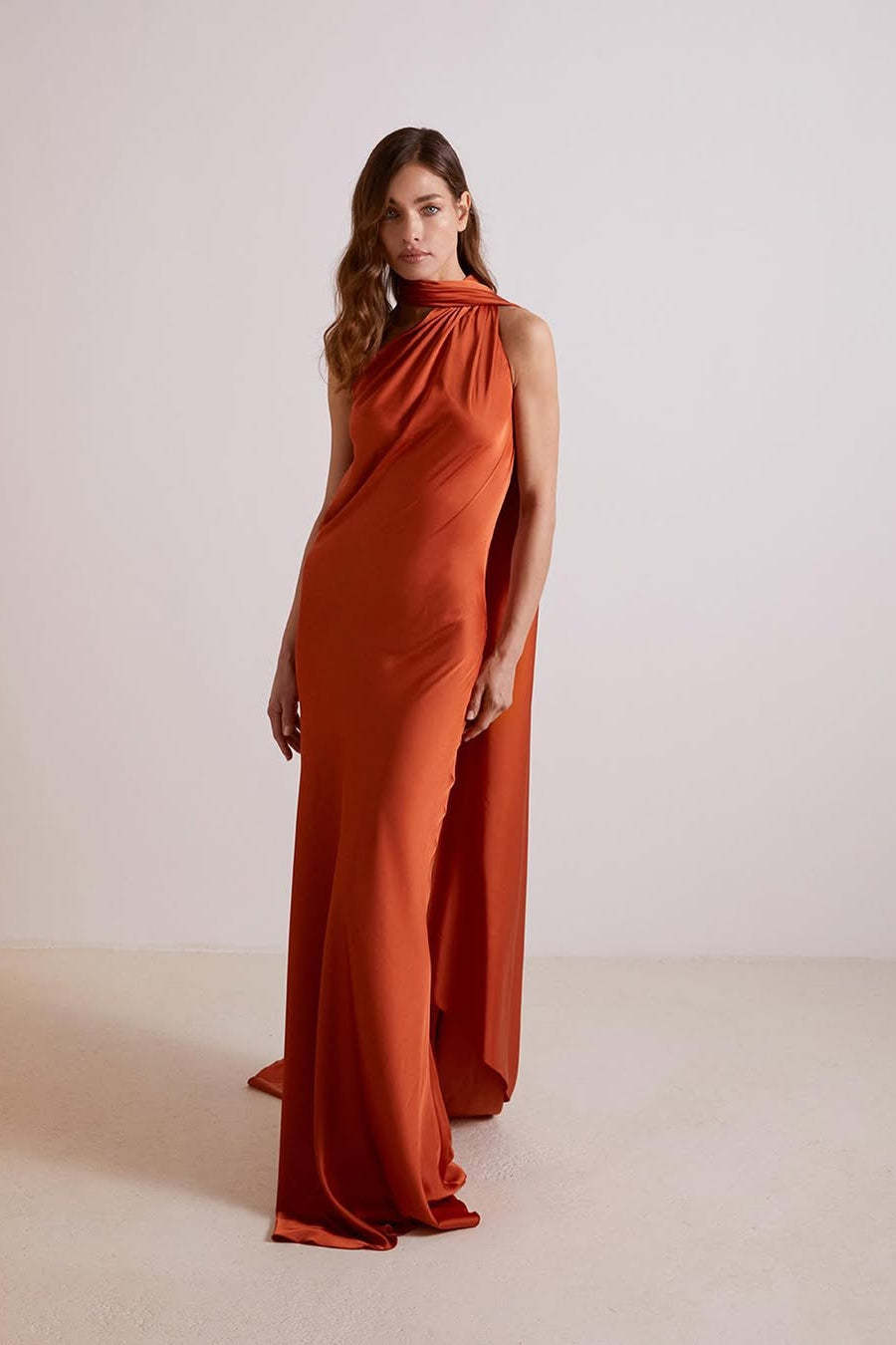 Ciara Satin Maxi Dress - Rust Orange