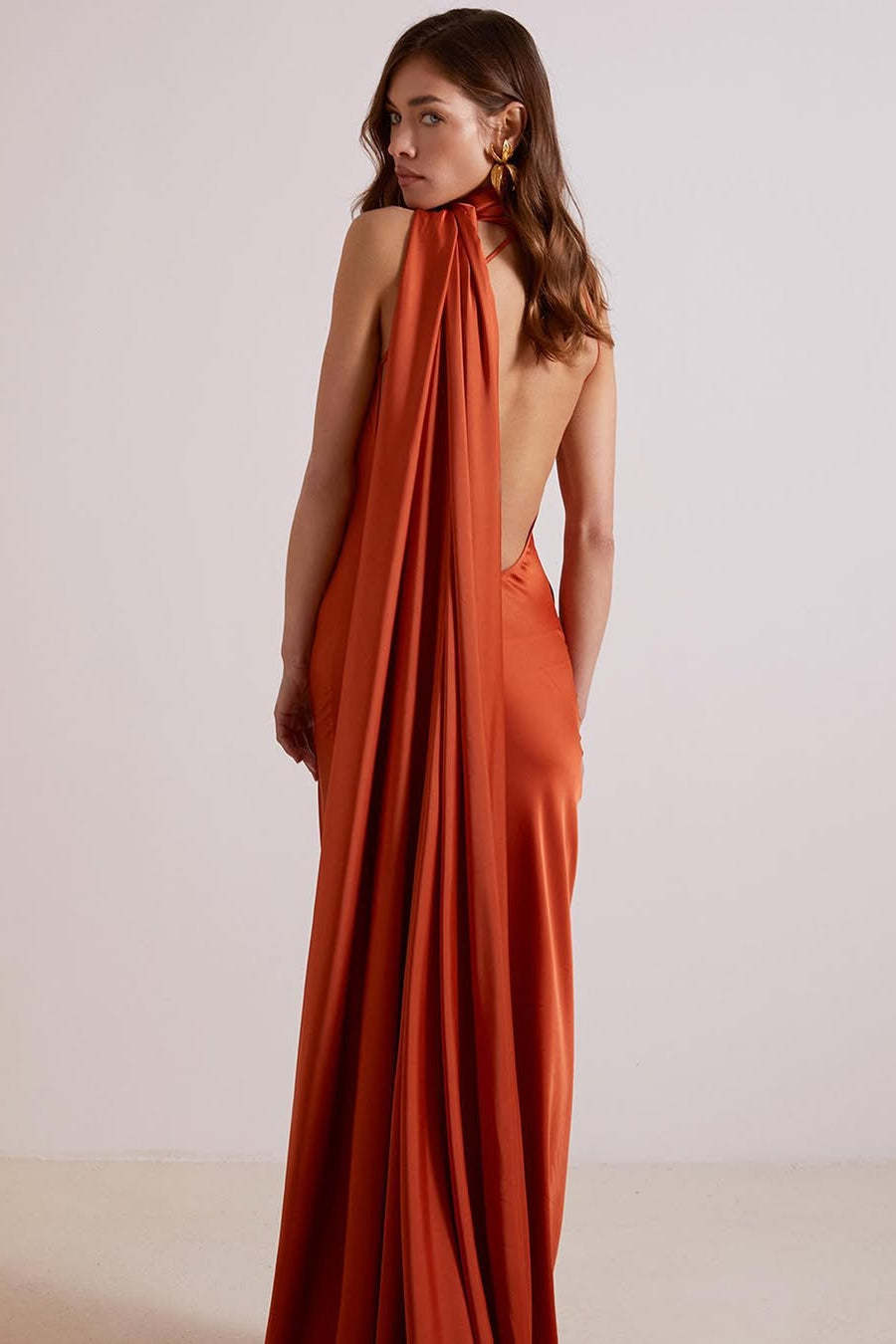 Ciara Satin Maxi Dress - Rust Orange