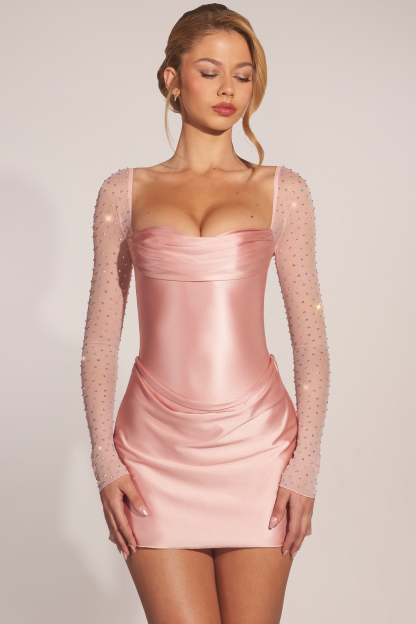 Clemmie Draped Mini Dress - Blush Pink