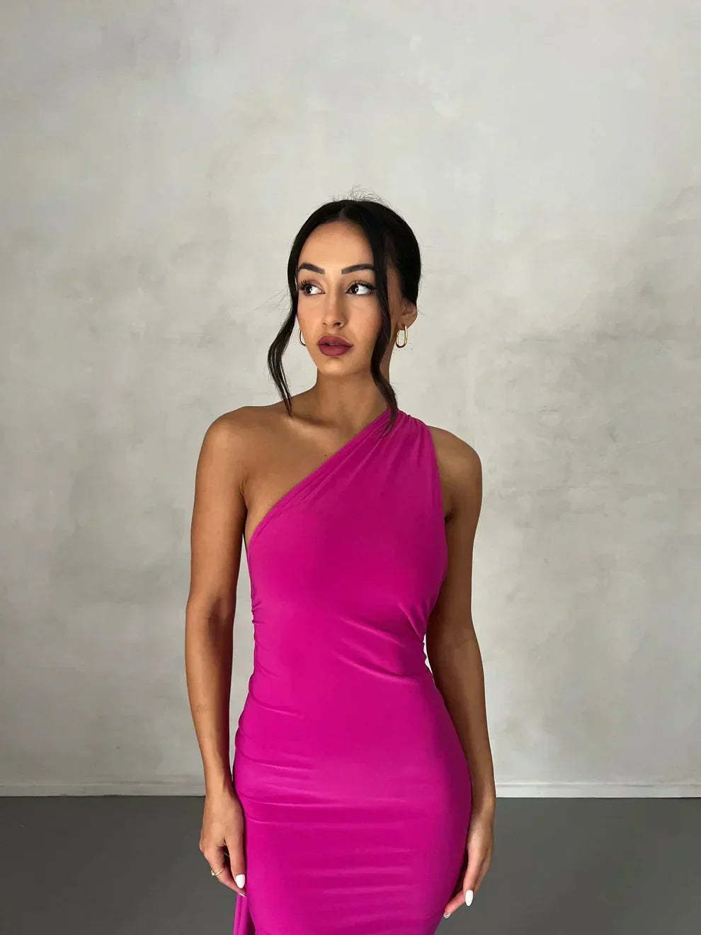 Consta One Shoulder Maxi Dress - Fuchsia