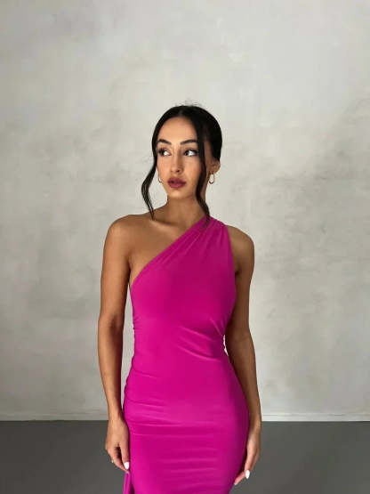Consta One Shoulder Maxi Dress - Fuchsia