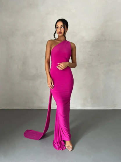 Consta One Shoulder Maxi Dress - Fuchsia