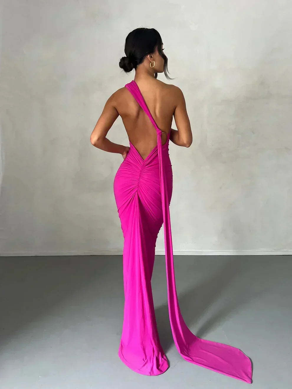 Consta One Shoulder Maxi Dress - Fuchsia