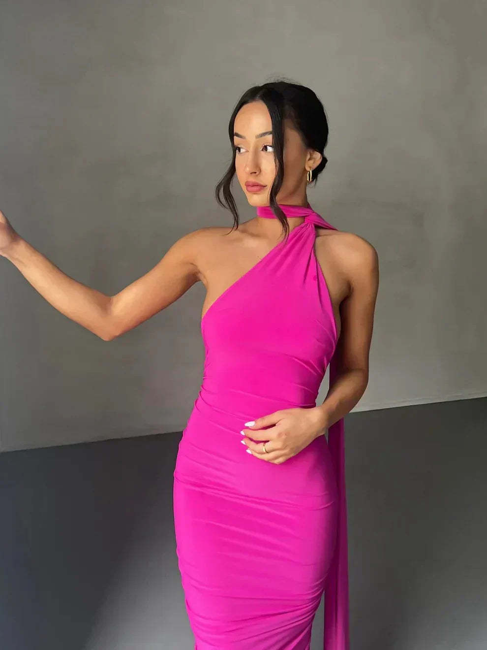 Consta One Shoulder Maxi Dress - Fuchsia