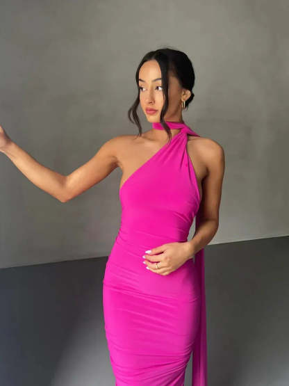 Consta One Shoulder Maxi Dress - Fuchsia