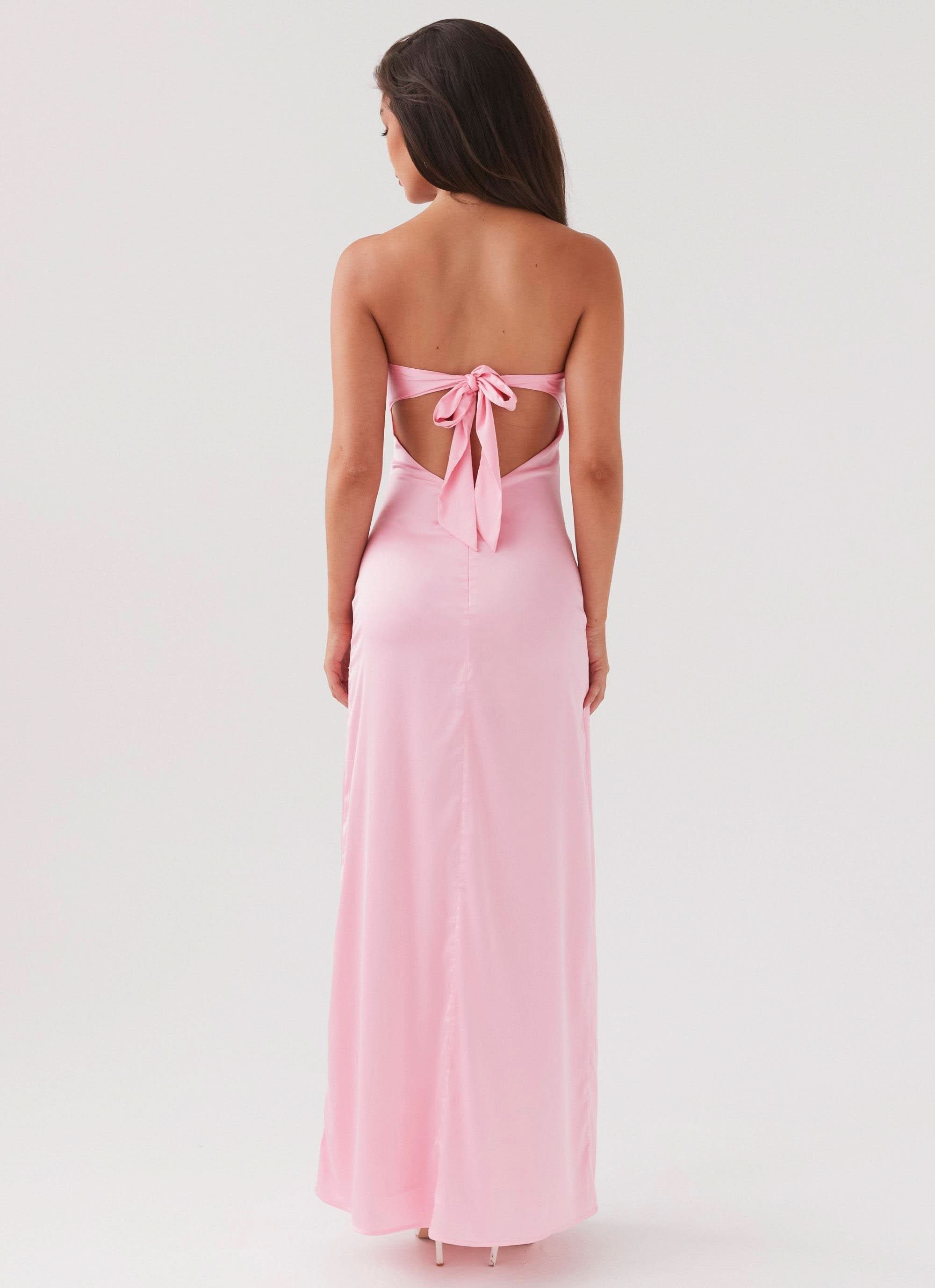 Pink cutout maxi dress with tie-back detail, back view