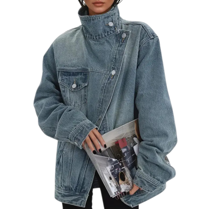 Cyrielle Asymmetric Button Jacket - Light Blue