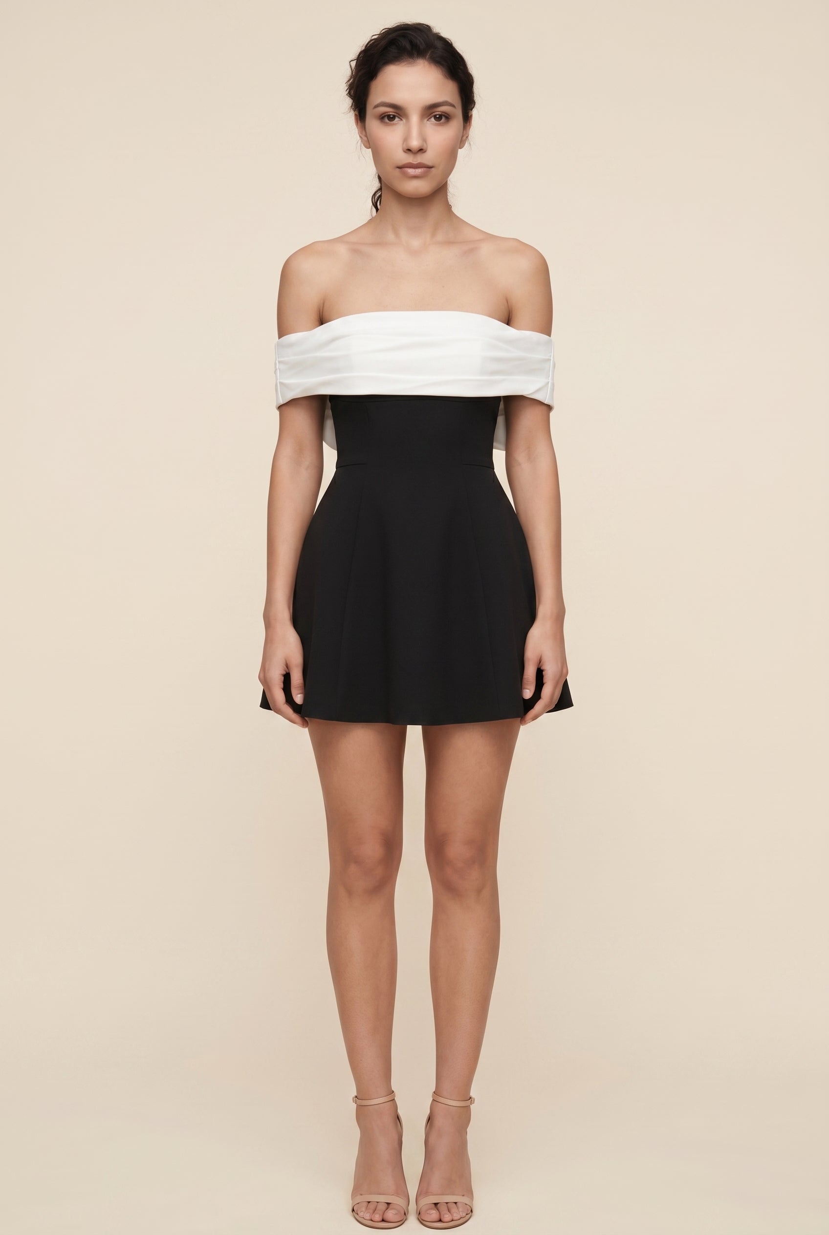 Daelyn Off-Shoulder Bow Mini Dress - Black and White