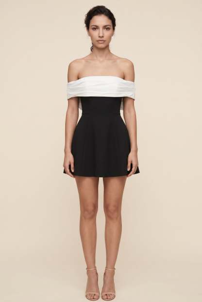 Daelyn Off-Shoulder Bow Mini Dress - Black and White