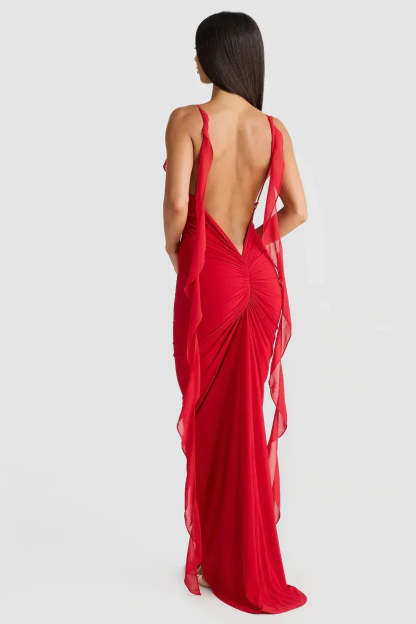 Daini Rosette Maxi Dress - Red