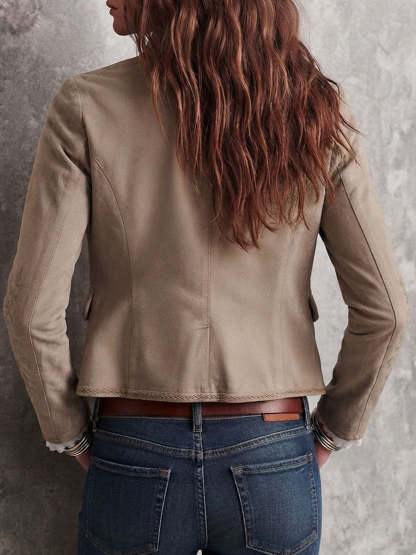 Daria Embroidered Suede-Look Jacket - Beige