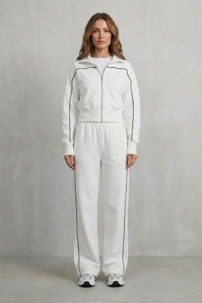 Deanna Contrast Piping Tracksuit Set - White