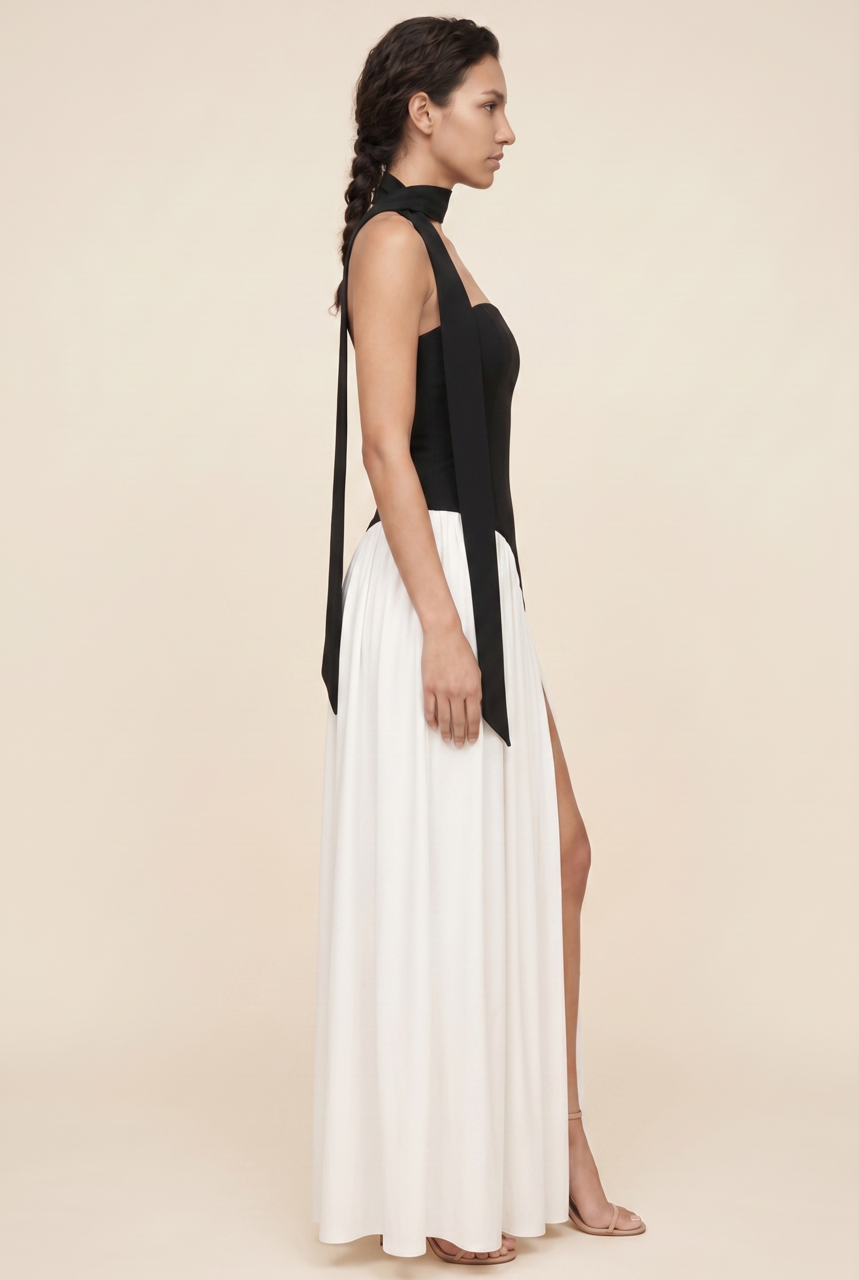 Delphina Strapless Maxi Dress - Black and White
