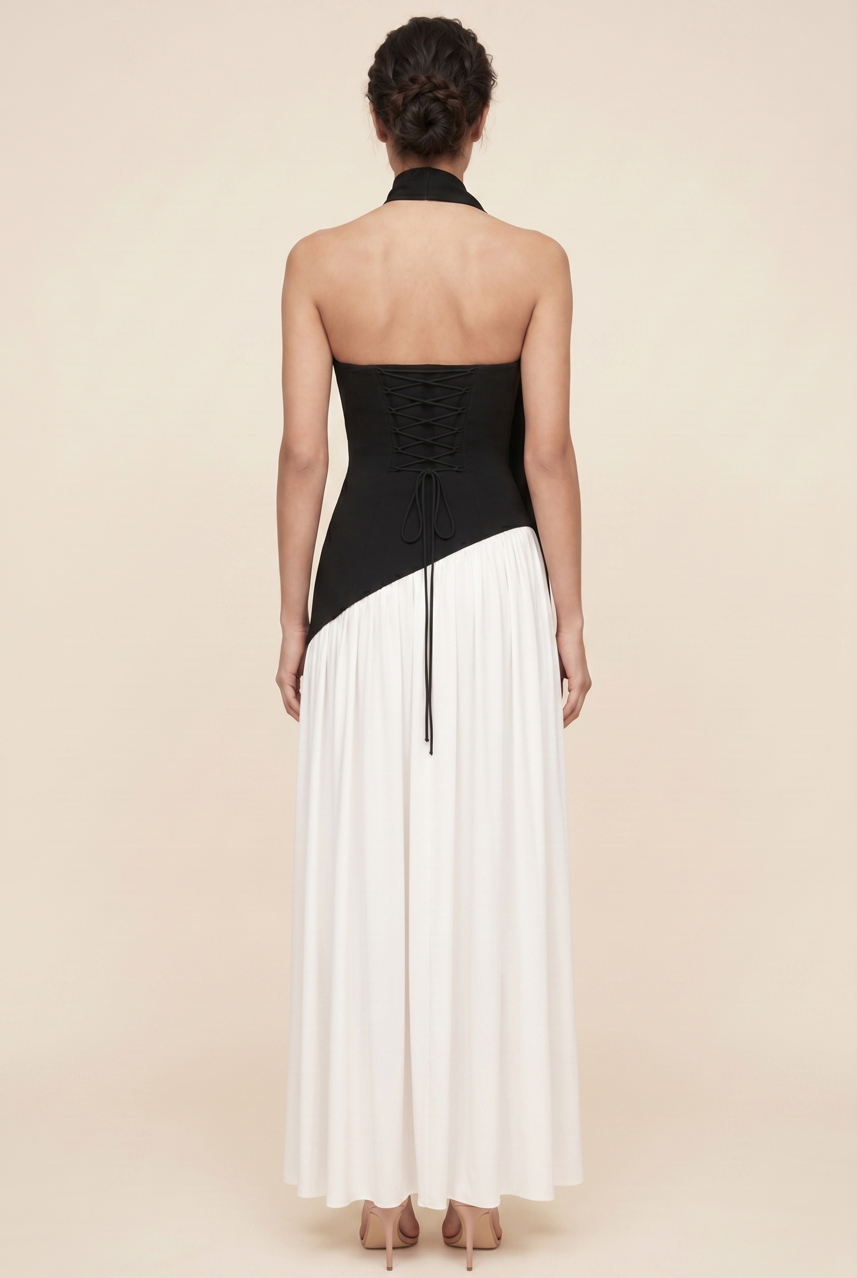 Delphina Strapless Maxi Dress - Black and White