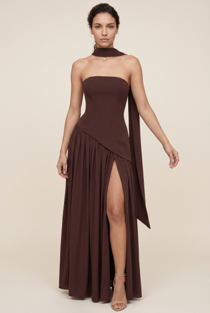 Delphina Strapless Maxi Dress - Chocolate Brown