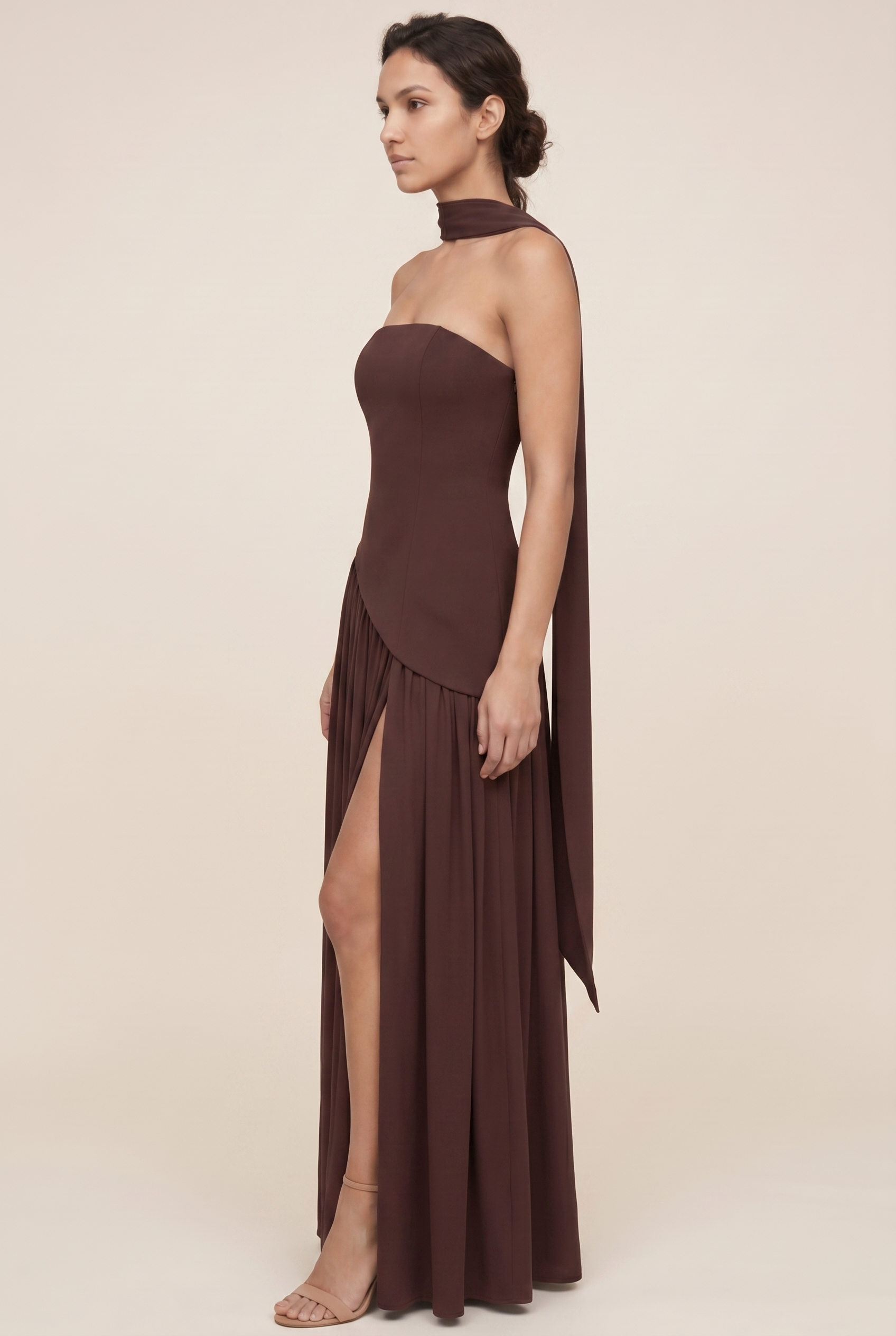 Delphina Strapless Maxi Dress - Chocolate Brown