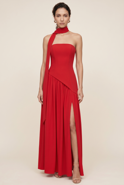 Delphina Strapless Maxi Dress - Red