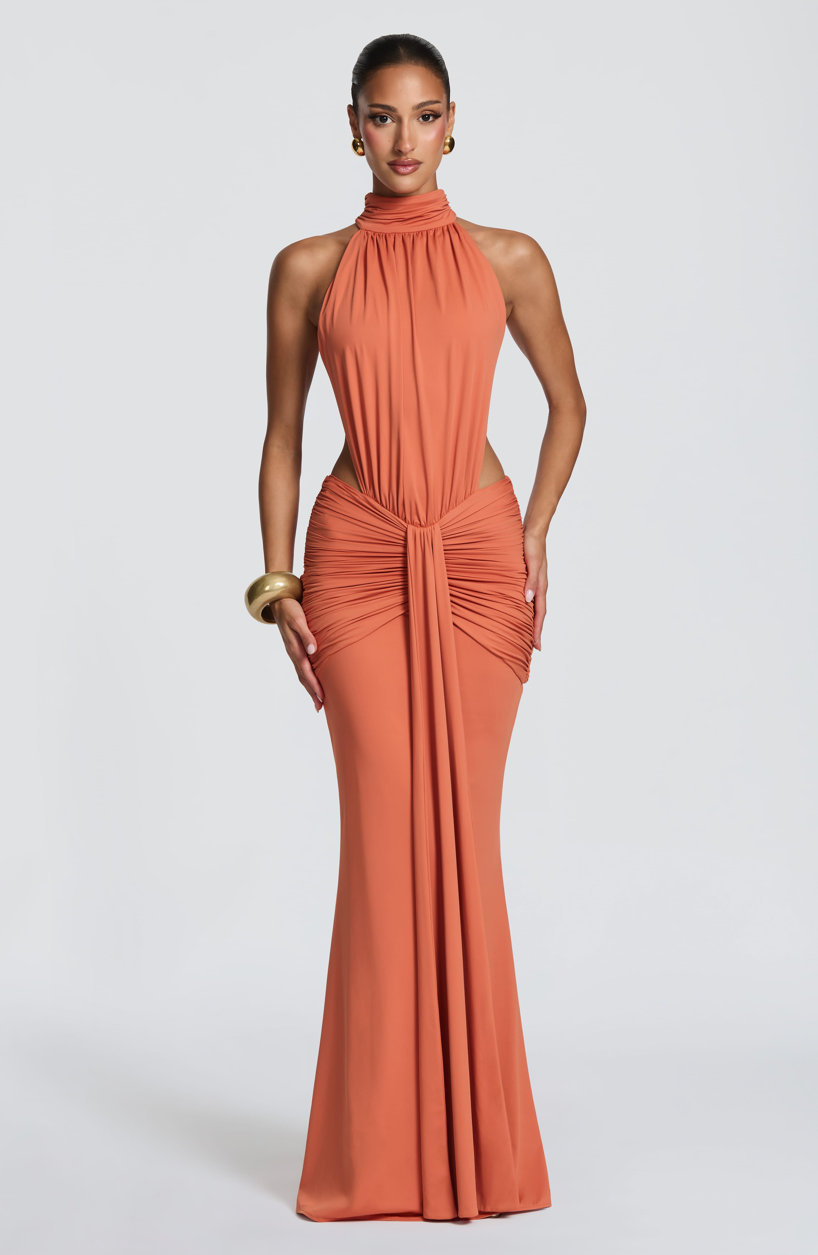 Delphine Cutout Halter Maxi Dress - Orange