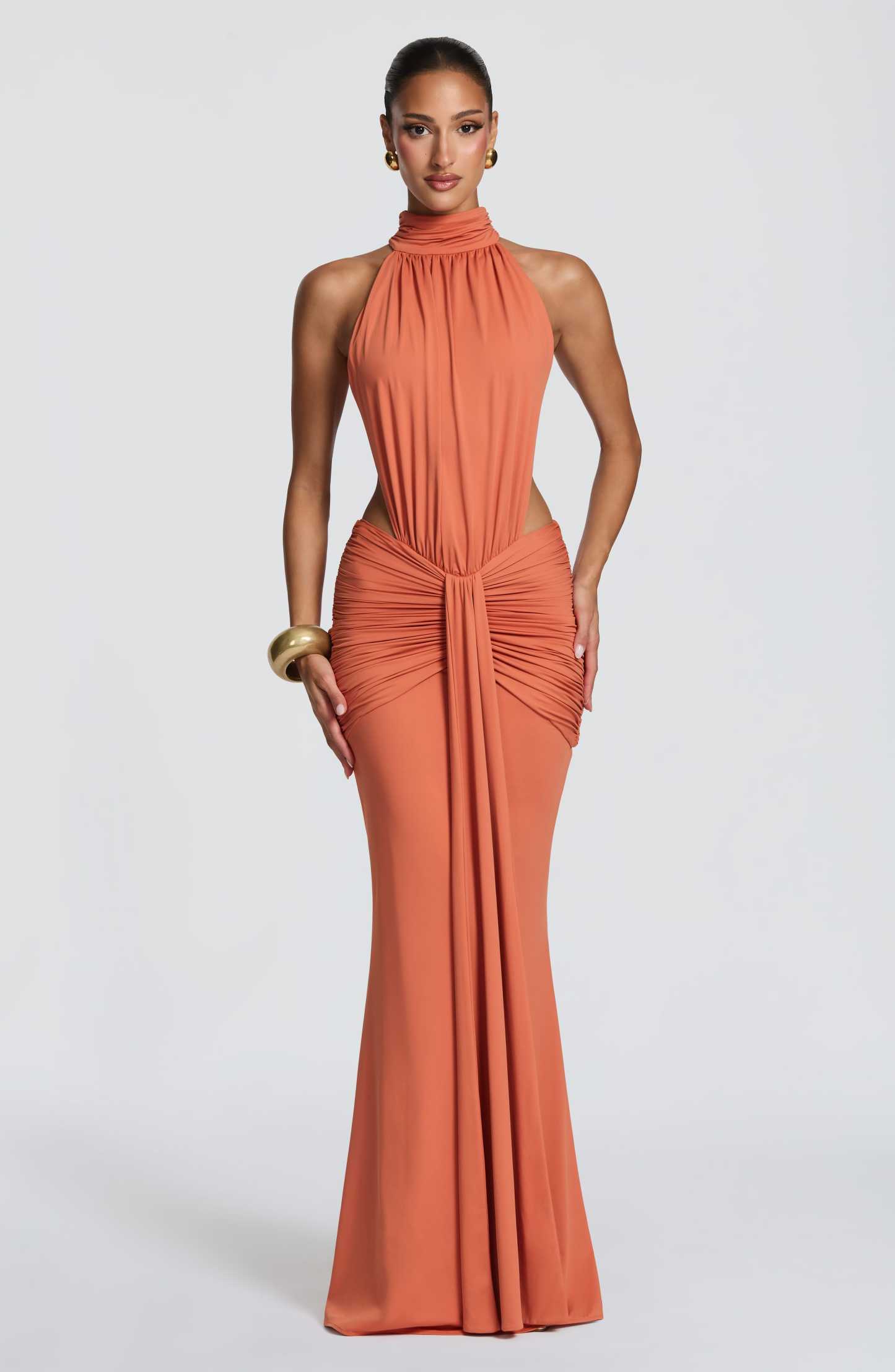 Delphine Cutout Halter Maxi Dress - Orange